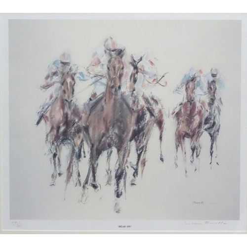 354 - Horse Racing : Jonathon Thurrell ? XX, Signed limited edition coloured print 310/ 325, 'Head On ' jo... 