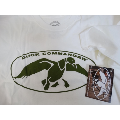 375 - Two Duck Commander t-shirts in brown and white, size XL, new with tags (2)