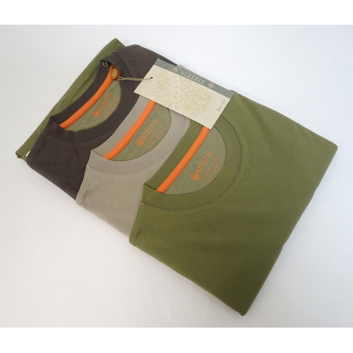 376 - A set of three Beretta t-shirts in green, beige and brown, size M, new with tags