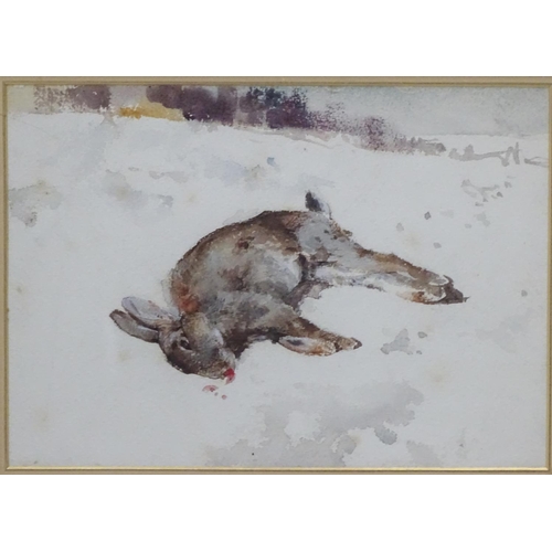 392 - Shooting: Whiteley XIX-XX,  Watercolour, a pair, English Partridge & Rabbit in the snow, Each with s... 