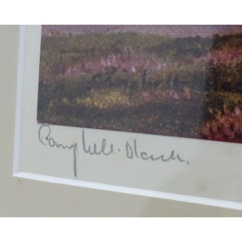 401 - Shooting: Geoffrey Campbell Black (XX), Signed coloured print, Gamebirds, Grouse flying over heather... 