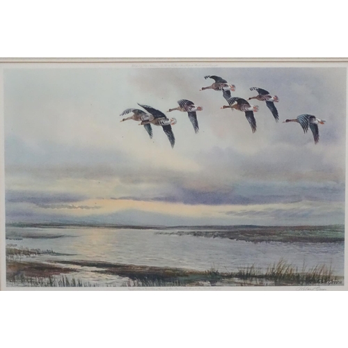 415 - Wildfowling: Roland Green (1896-1972), Limited edition artist proof coloured print, 'White Fronted G... 