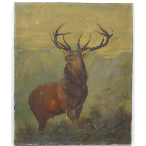 419 - Indistinctly signed c1900, follower of Sir Edwin Landseer, Oil on canvas, Monarch of the Glen - an i... 