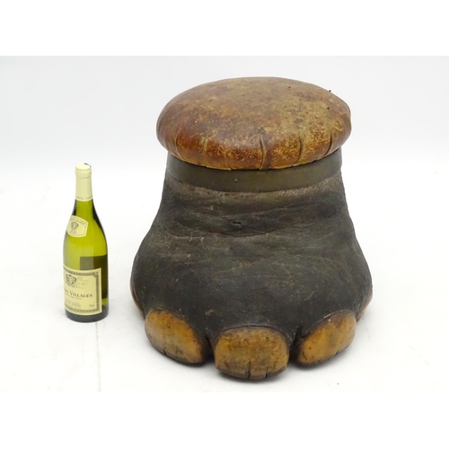 42 - Taxidermy: A late Victorian mount of an elephant foot, formed as a footstool with leather seat, Appr... 