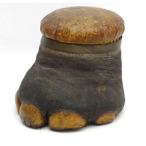 42 - Taxidermy: A late Victorian mount of an elephant foot, formed as a footstool with leather seat, Appr... 