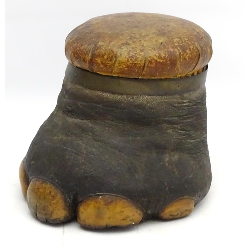 42 - Taxidermy: A late Victorian mount of an elephant foot, formed as a footstool with leather seat, Appr... 