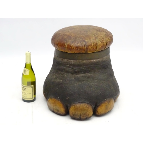 42 - Taxidermy: A late Victorian mount of an elephant foot, formed as a footstool with leather seat, Appr... 