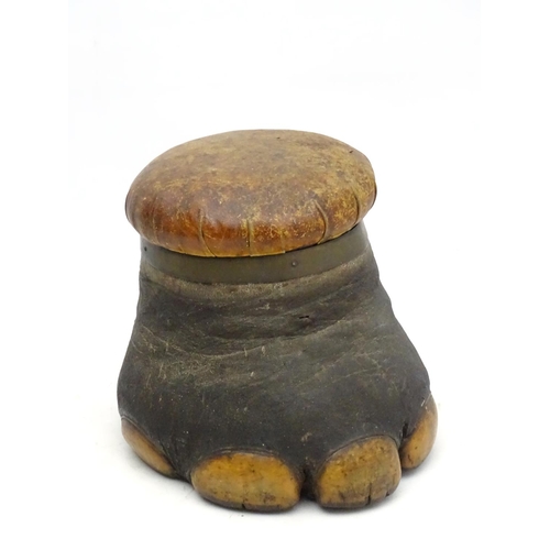 42 - Taxidermy: A late Victorian mount of an elephant foot, formed as a footstool with leather seat, Appr... 