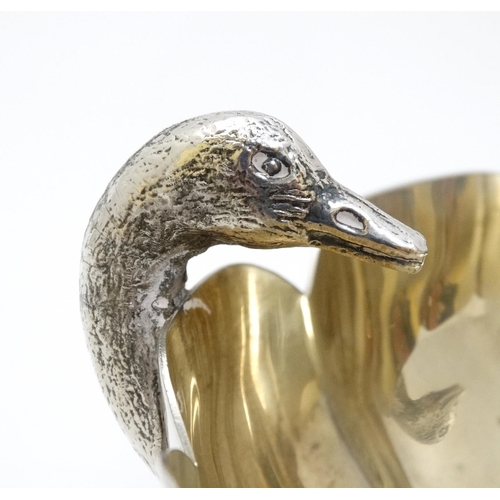 447 - A Lambidis silver plate bowl having 3 ducks head decoration and gilded interior approx 6 1/4'' diame... 