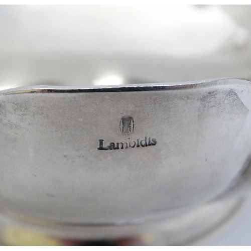 447 - A Lambidis silver plate bowl having 3 ducks head decoration and gilded interior approx 6 1/4'' diame... 