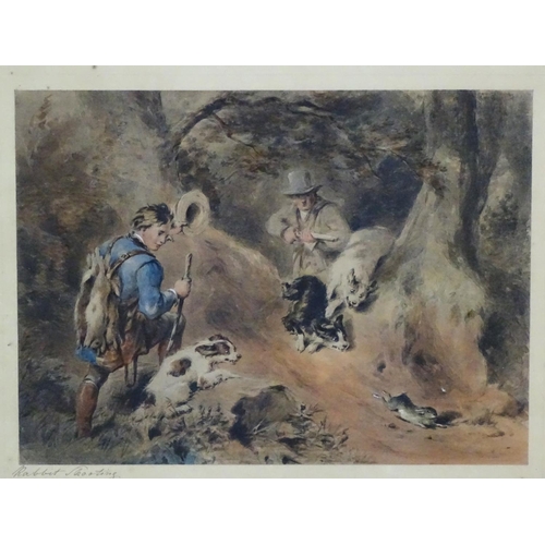 508 - Georgian musket shooting,  Follower of Hardy, Hand coloured lithograph,   'Rabbit shooting',  shoote... 