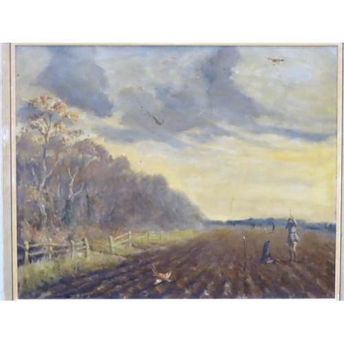 514 - Shooting: Mid-late XX, Oil on board, 'Lady Hodges Pheasant Shoot, October 14th'- shooting at the edg... 