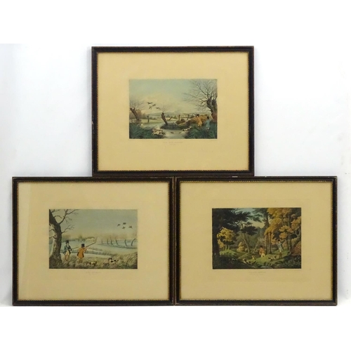 515 - Shooting: After R Havell XIX,   Hand coloured engravings x 3, 'Wild duck shooting, near Cowley' 'Sni... 