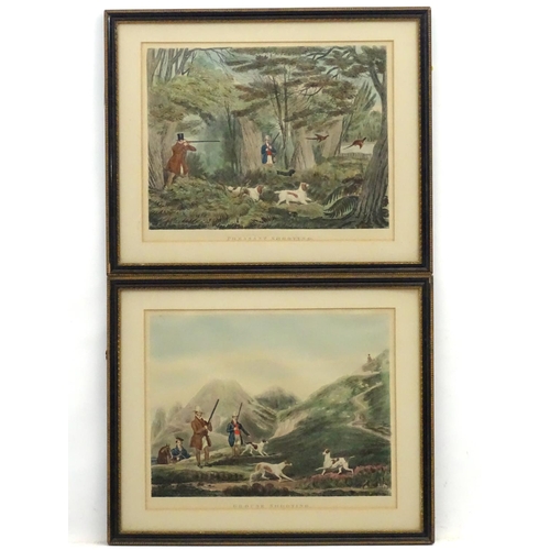 518 - Shooting: Early XIX Flintlock Game Shooting,  A pair of hand coloured etchings, 'Pheasant shooting &... 