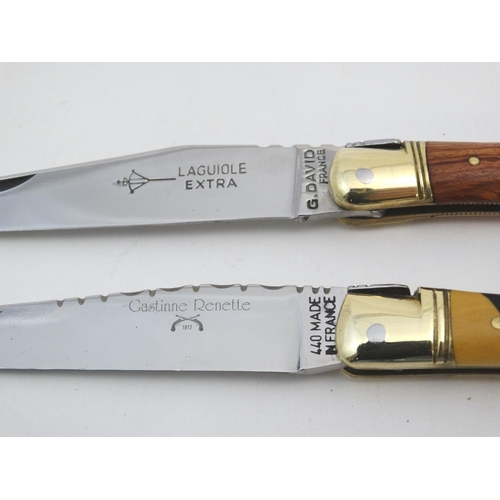 546 - A Castinne Renette Laguiole pocket knife, together with another by G David, the largest 8 3/4''