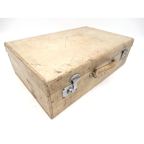 560 - A vintage Velum covered travelling suitcase by Asprey, London,  26'' wide x 8'' tall x 17'' deep