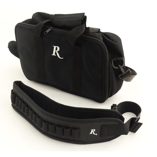 562 - Shooting : A Remington range bag and matching cartridge belt , black synthetic finish , the bag 13''... 