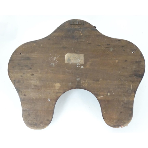 64 - Taxidermy : An Edwardian mahogany wall plaque with three affixed Fox masks and two hangers , bears l... 