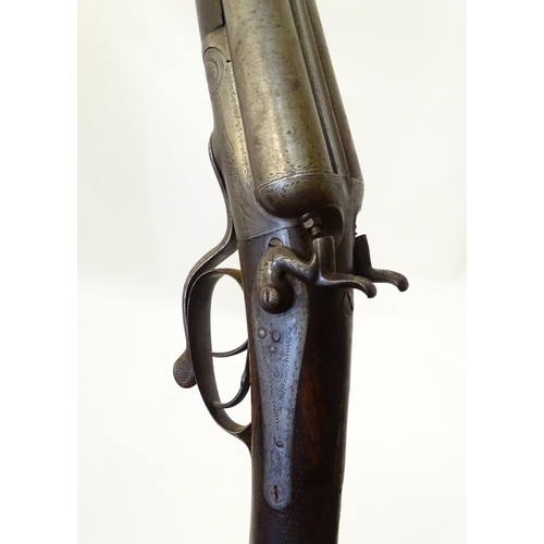 715 - Shotgun: The stock & action of a Victorian Ward & Sons 12 bore side by side hammergun, the action wi... 