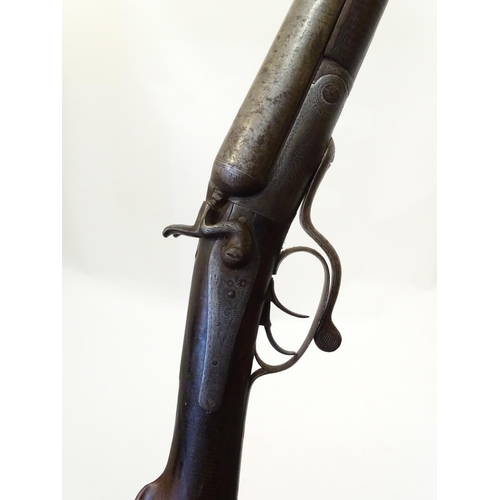 715 - Shotgun: The stock & action of a Victorian Ward & Sons 12 bore side by side hammergun, the action wi... 