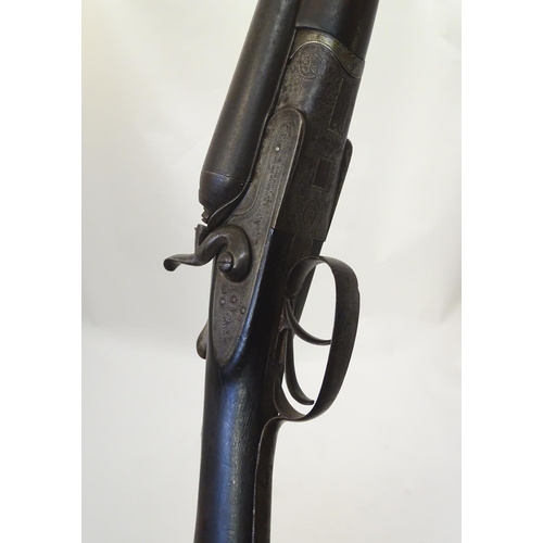 716 - Shotgun: The stock & action of an early 20thC Isaac Hollis & Sons 12 bore side by side hammergun, th... 