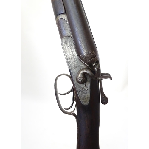 716 - Shotgun: The stock & action of an early 20thC Isaac Hollis & Sons 12 bore side by side hammergun, th... 