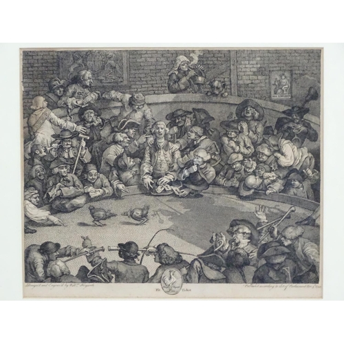 76 - Cock fighting: After Willm Hogarth 1759, Monochrome engraving, 'Royal Sport, Pit Ticket'  Aperture 1... 