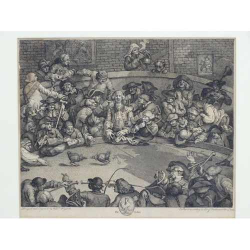 76 - Cock fighting: After Willm Hogarth 1759, Monochrome engraving, 'Royal Sport, Pit Ticket'  Aperture 1... 