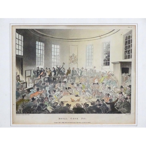 78 - Cockfighting: After Rowlandson and Pugin,  Coloured Aquatint by Bluck 1808, 'Royal Cock Pit' Apertur... 