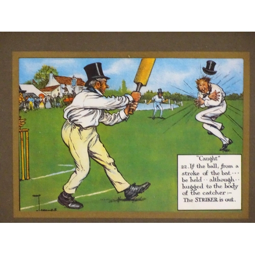 79 - Cricket: After Chas Crombie for Perrier, 5 x chromolithographs, Laws of cricket, '2. The choice of i... 