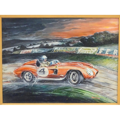 81 - Geoff Latter XX, Motorsports / Motor racing,  Gouache and watercolour, A racing 1957 Ferrari 335 S S... 