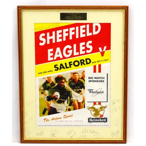 82 - Rugby League: An autographed (15) poster for SHEFFIELD EAGLES v Salford, Sunday 2nd April 1995 at Do... 