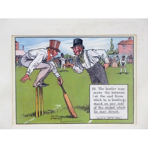 85 - Cricket: After Charles Crombie - 1905,  Chromolithographs x 2,  Laws of Cricket series, reproduced b... 