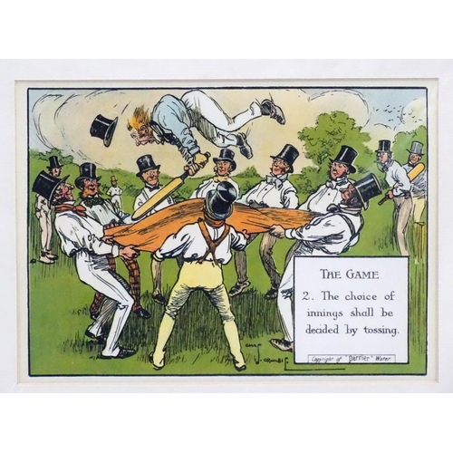 85 - Cricket: After Charles Crombie - 1905,  Chromolithographs x 2,  Laws of Cricket series, reproduced b... 