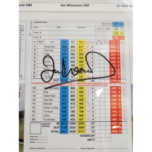 87 - Golf: Three signed Siloth Golf Club score cards, autographed by Sir Nick Faldo, Ian Woosnam OBE and ... 