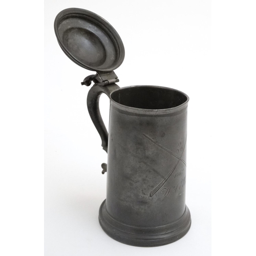 91 - Billiards / Snooker: an 1862 pewter 'Tappit hen' tankard with glass base by James Dixon & Sons , hav... 