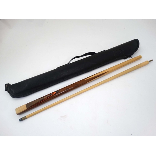 93 - Snooker / Pool : A Techno Pro 2 piece Snooker Cue in black leather Techno Pro carry bag. 57'' long.