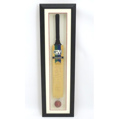 96 - A framed Gunn & Moore official autographed cricket bat of the 1999 Cricket World Cup, signed by the ... 