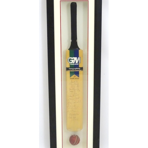 96 - A framed Gunn & Moore official autographed cricket bat of the 1999 Cricket World Cup, signed by the ... 