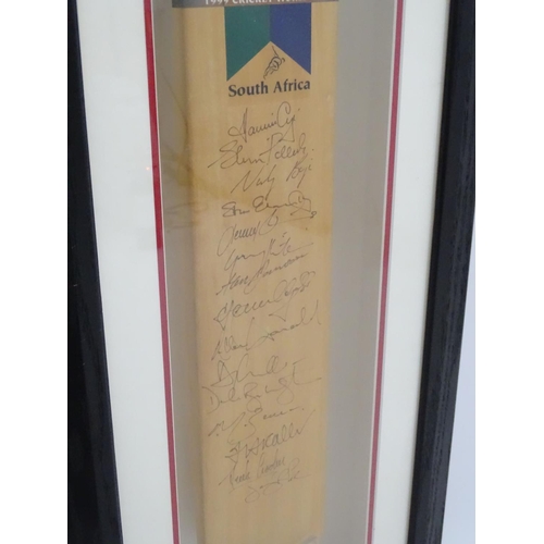 96 - A framed Gunn & Moore official autographed cricket bat of the 1999 Cricket World Cup, signed by the ... 