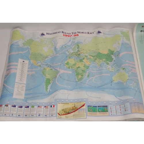 97 - A 'Whitebread round the world race 1997-98' map, a 'Map Marketing' map of Europe and a Bartholomew w... 