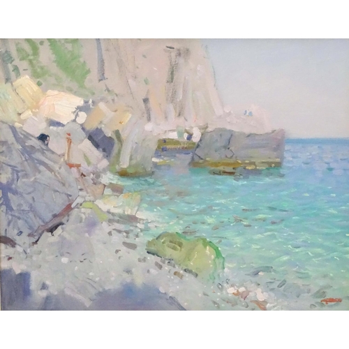 100 - Bato Dugarzhapov (Dujarzhapov) 1966 Russian, Oil on board, ' The Calm ' , the sea's edge, Signed low... 