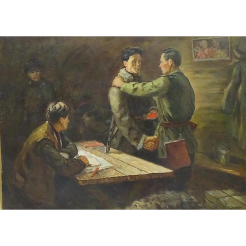 101 - USSR , ( Union of Soviet Socialist Republics ,1922-1991) Oil on canvas,  'The Partisan' , returning ... 