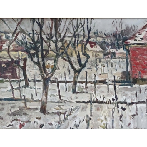 107 - Mihaly Schener (1923-2009) Hungarian, Oil on canvas, Winter landscape scene, Signed lower right and ... 