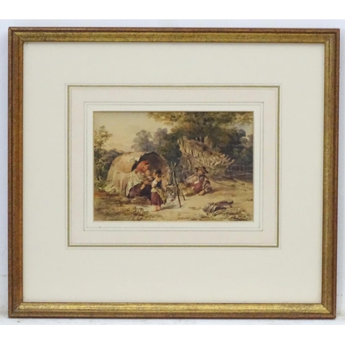 109 - John Henry Mole (1814-1886), Watercolour, A gypsy family around a fire, Signed and dated '1844' lowe... 