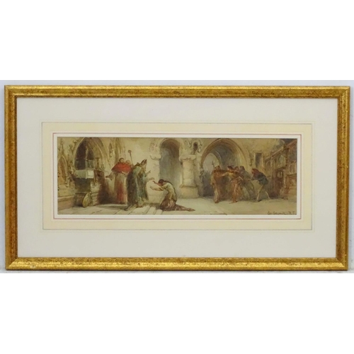 110 - Charles Cattermole (1832-1900) RI, Watercolour, Receiving absoluction whilst another figure tries to... 