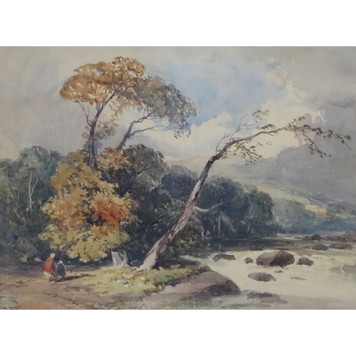 116 - Attributed to JOHN WEST ( fl. 1800-1830), Watercolour, Mountain Stream with Boulders and figures, Be... 