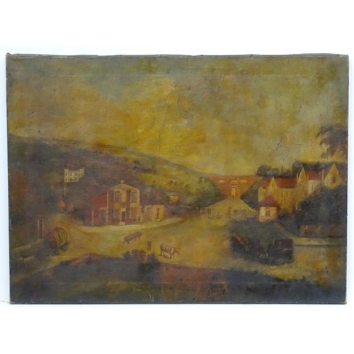 118 - XIX Naive and Primitive School, Oil on canvas, View of North Road, Highgate tollgate, pond and Archw... 