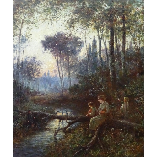 119 - Ernest Charles Walbourn (1872-1927), Oil on canvas, Children playing besides a woodland stream, Sign... 