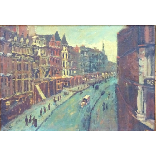 124 - I Brady early XX, Oil on board, London Street scene with horse drawn Cart and figures, Signed and in... 